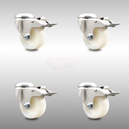 Service Caster 3 Inch 316SS Nylon Wheel Swivel Bolt Hole Caster Set with Lock Brake SCC SCC-SS316BHTTL20S314-NYS-4